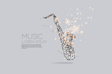 Wall Mural - The particles, geometric art, line and dot of Saxophone.