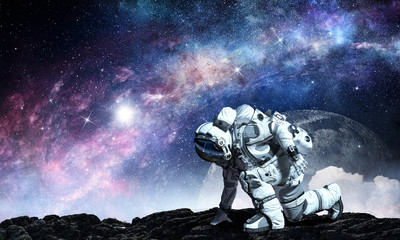 Wall Mural - astronaut starting to run. mixed media