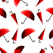 Red Umbrella On White Background. Seamless Pattern Vector.