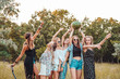 © teksomolika - Six girls in nature have fun