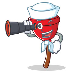 Poster - Sailor with binocular plunger character cartoon style