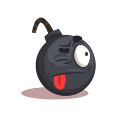 Poster - Flat vector design of bomb emoji. Face with winking eye and red stuck-out tongue. Cartoon graphic element for mobile app, social network sticker or print