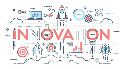 Wall Mural - innovation, new ideas, creativity and technology thin line concept.