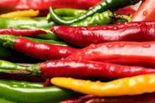 Mexican Spicy Peppers Of Long Shape. Agriculture And Fresh Food