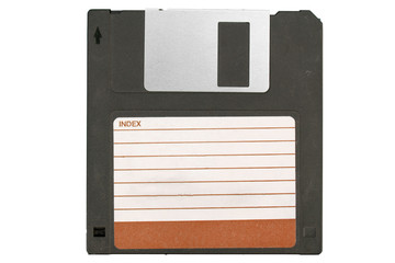 front of an old magnetic disket on white background