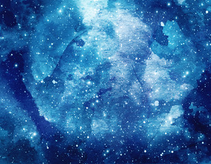 space watercolor background. abstract galaxy painting. cosmic texture with stars