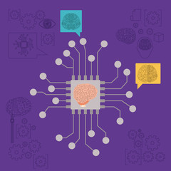 Wall Mural - microprocessor unit circuit brain in purple background