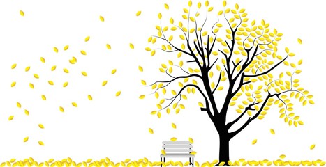 vector image of a tree in autumn with falling leafs