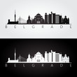 Belgrade skyline and landmarks silhouette, black and white design, vector illustration.