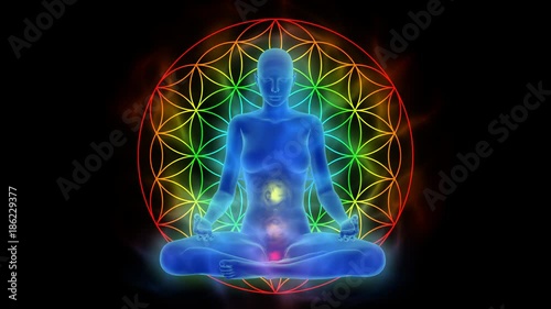 Fotografie, Obraz Aura, chakra activation, enlightenment of mind in meditation, symbol flower of l