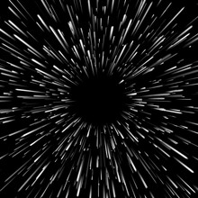 Vector Abstract Background With Star Warp Or Hyperspace With Free Space In The Center, Light Of Moving Stars Concept.