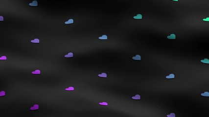 Poster - Abstract 3d rendering of seamless loop heart shapes animation. Love symbols on surface with waves. Modern loopable Valentine's day background design for poster, cover, branding, banner. 4k UHD