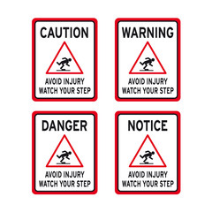 Wall Mural - Avoid injury watch your step sign set