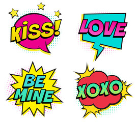 Wall Mural - retro colorful comic speech bubbles set for valentine's day. isolated on white background. expressio