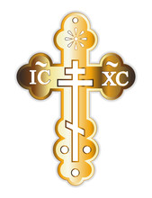 Crucifixion Gold Orthodox Christian Cross Isolated On A White Background Greek Orthodox Byzantine Cross With Decorative Ornaments