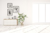 Fototapeta  - White empty room with shelf. Scandinavian interior design. 3D illustration