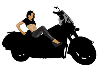 Wall Mural - Motorcycl and beauty women on white background