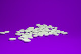 Fototapeta  - Tablets with calcium on a violet background. White pills on a colored background.