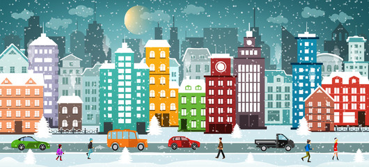 Poster - Winter City. Snowy Street.