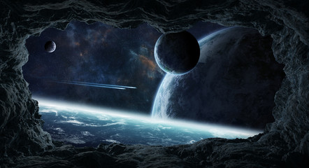 Wall Mural - asteroids flying close to planets 3d rendering elements of this image furnished by nasa