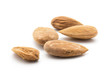 Five shelled almonds raw isolated on white background.