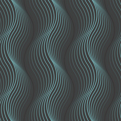 Vector dark seamless pattern with light blue waves.