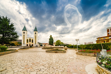 Blessed Virgin Mary icon over Catholics Church