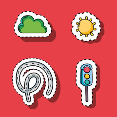 Poster - set transportation and road elements patches design