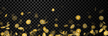 Banner With Falling Gold Bitcoins.