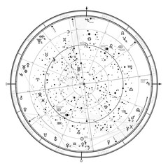 astrological celestial map of northern hemisphere. horoscope on january 1, 2018 (00:00 gmt). detaile