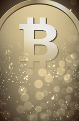 Wall Mural - Bitcoin sign on blurred background.