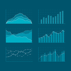 Poster - Business data market elements. Template diagrams and graphs flat icons set. Elements for HUD concept. Vector illustration isolated on a blue background