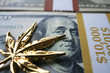 Golden Marijuana Leaf On Ten Thousand One Hundred Dollar Bills High Quality 