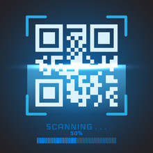 Vector QR Code Sample For Smartphone Scanning Isolated On Blue Background