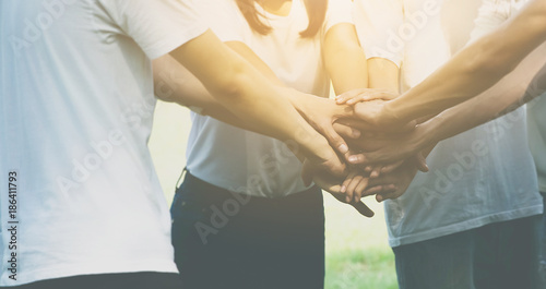 Fotografía Team teamwork business join hand together concept, Power of male and female volu