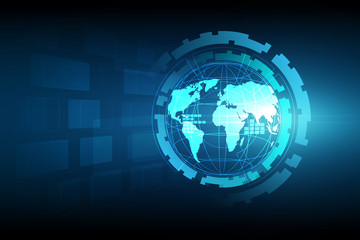Poster - Best Internet Concept of global business. Globe, glowing lines on technological background. Electronics, Wi-Fi, rays, symbols Internet, television, mobile and satellite communications