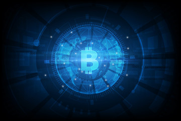 Poster -  bitcoin digital currency, futuristic digital money, technology worldwide network concept, vector illustration