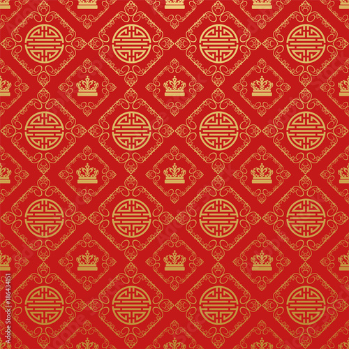 Red background. Chinese and Japanese style. Vector Poster Mural XXL