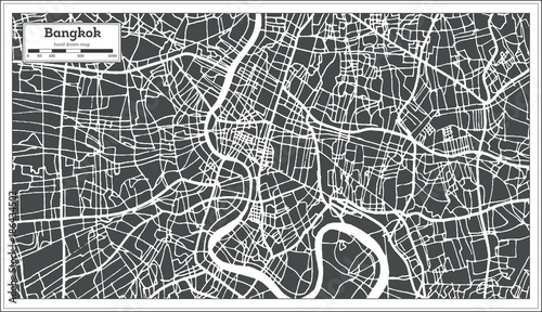 Fotografía Bangkok Thailand City Map in Retro Style. Outline Map.