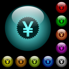 Poster - Yen sticker icons in color illuminated glass buttons