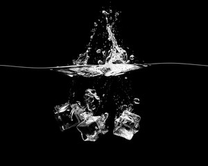 Falling ice cubes on a black background