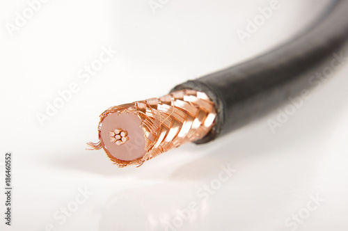 Fotografía Coaxial cable macro close up isolated on the white background