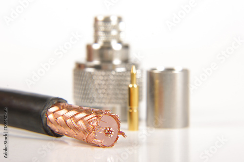 Fotografía Coaxial cable connector assembly accessories isolated on the white background