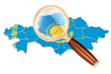 Poster - Kazakhstan under magnifying glass, analysis concept, 3D rendering