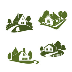 Poster - Green eco house icon for real estate design