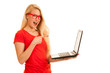 © Samo Trebizan - Beautiful young woman holds a laptop gesture surprise and success isoalted