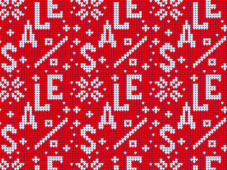 Wall Mural - knitted banner seamless pattern for sale with beautiful snowflakes