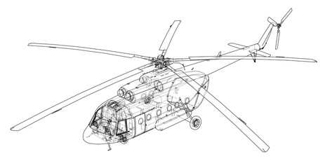 Aufkleber - Engineering drawing of helicopter