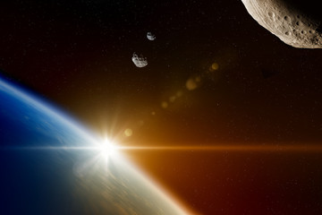 Wall Mural - hazardous asteroids from deep space approaches planet earth, doomsday countdown