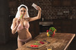 © LIGHTFIELD STUDIOS - sexy woman in underwear taking selfie with celery while cooking at home